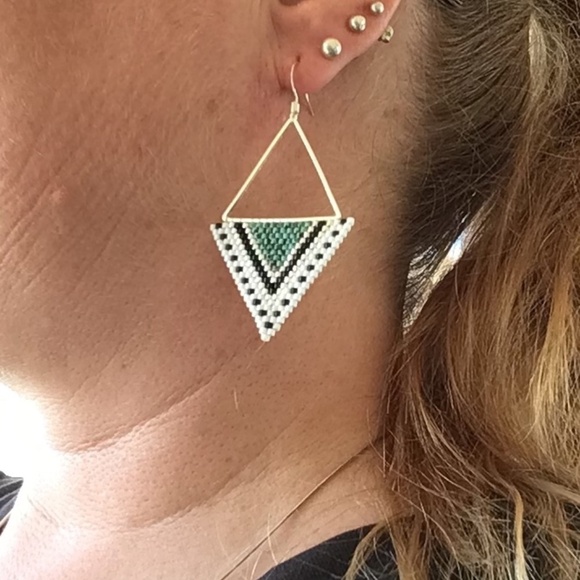 Turquoise Triangle Beaded Earrings, Handmade by Me - Picture 4 of 6